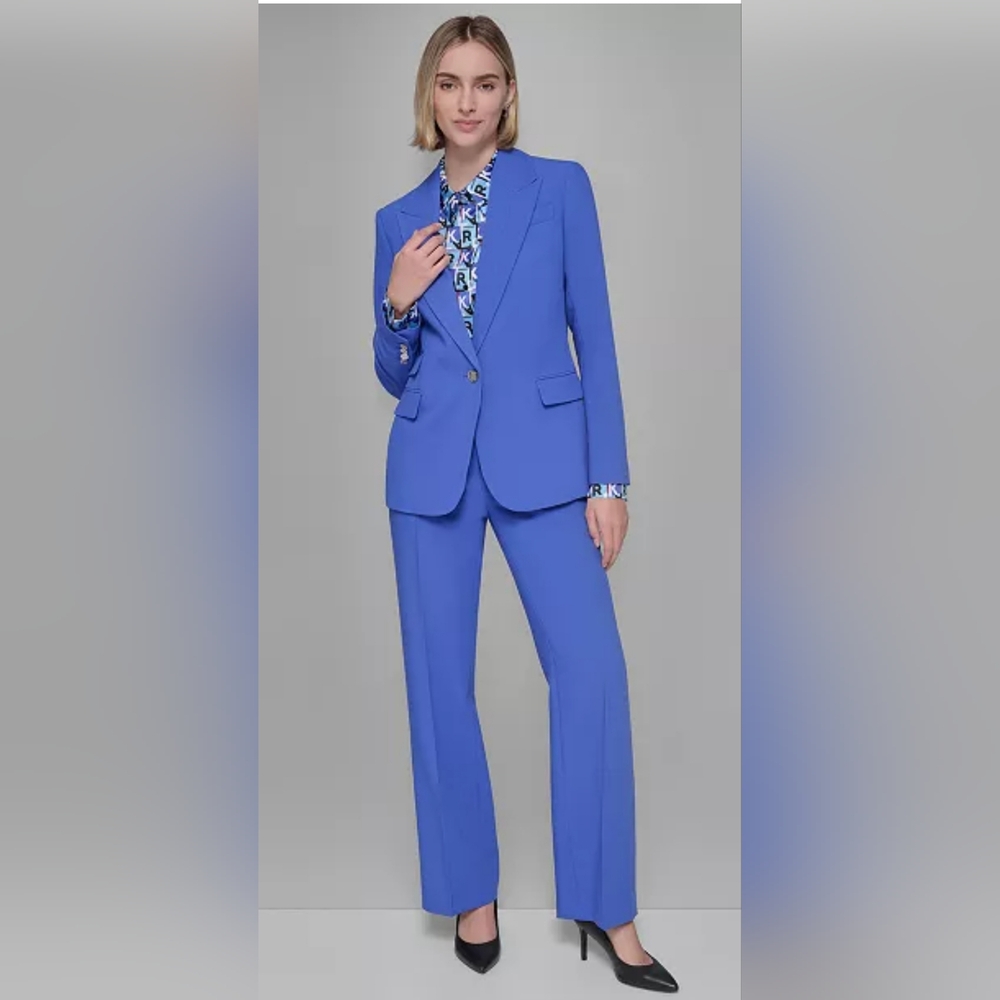 KARL LAGERFLED PARIS Suit One-Button Blazer And Pocket Bootcut Pants Size 4 Blue